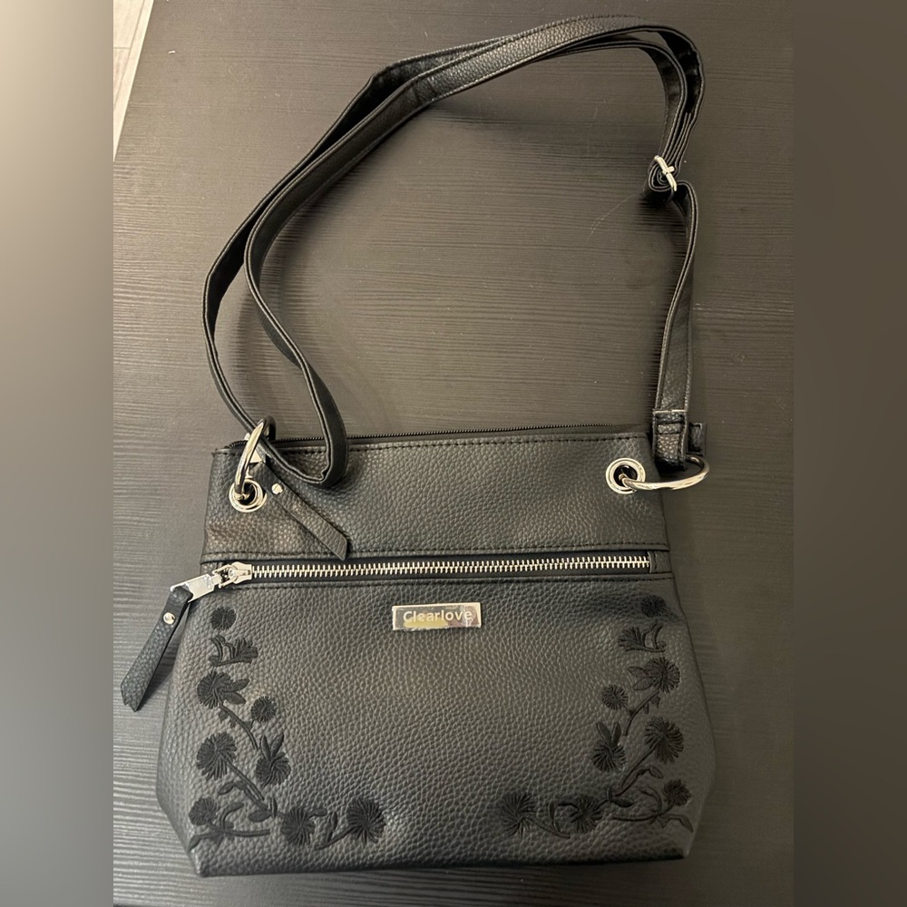 NWT Black Crossbody Bag with Floral Embroidery